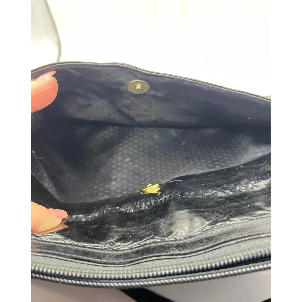 SLNCO Genuine Eel‎ Skin Shoulder Bag Black Zipper Pockets Made in Korea